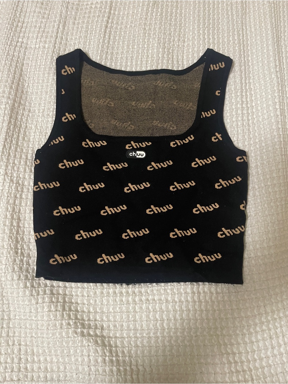 CHUU Black Brown Logo Knit Crop Tank Top S
